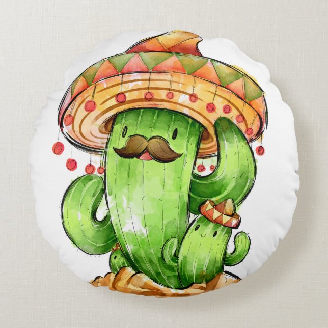 cute Cactus Round Pillow (Front)