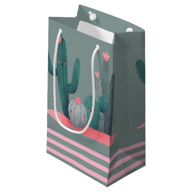 cute Cactus Small Gift Bag (Front Angled)