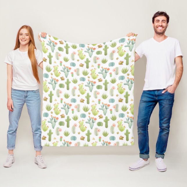 Cute Cactus Standing Pattern Fleece Blanket (In Situ)