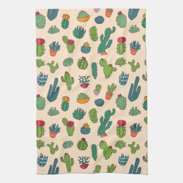 Cute Cactus Standing Pattern Kitchen Towel (Vertical)