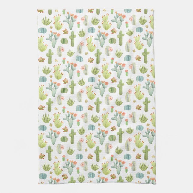 Cute Cactus Standing Pattern Kitchen Towel (Vertical)