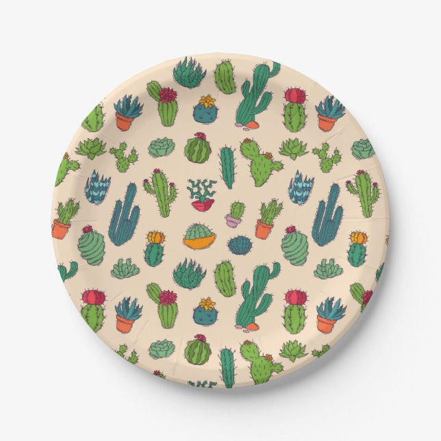 Cute Cactus Standing Pattern Paper Plate (Front)