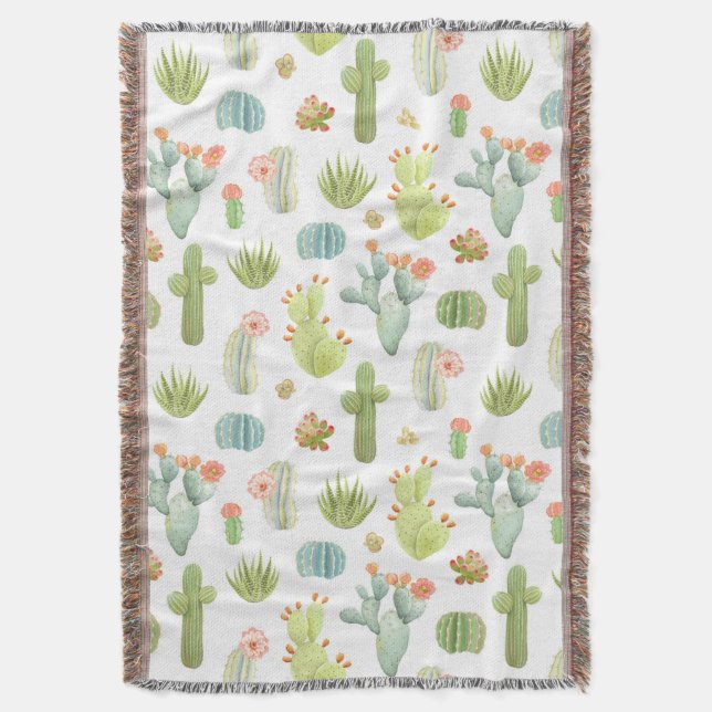 Cute Cactus Standing Pattern Throw Blanket (Front Vertical)