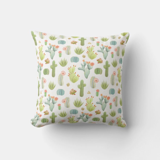 Cute Cactus Standing Pattern Throw Pillow (Front)