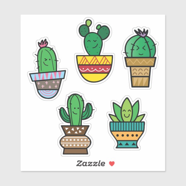 Cute Cactus Sticker Sheet | Succulent Plant Art (Sheet)