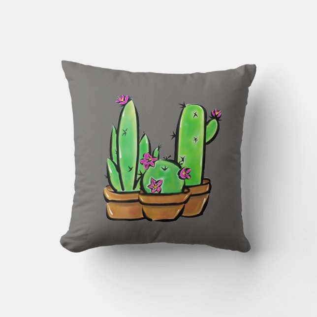 Cute Cactus succulent green pink desert flowers  Throw Pillow (Front)