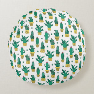 Cute Cactus & Succulent Pattern Round Pillow