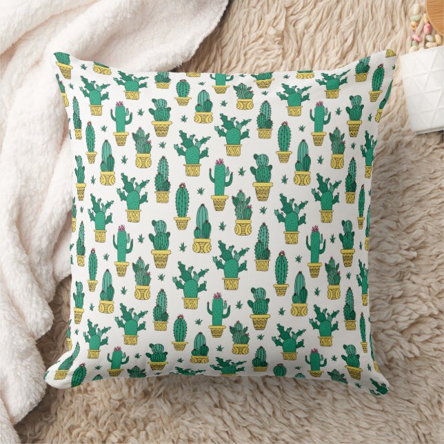 Cute Cactus & Succulent Pattern  Throw Pillow (Blanket)