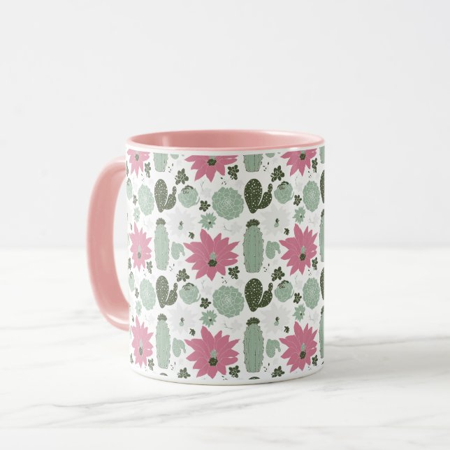 Cute Cactus Succulents Pattern Mug (Front Left)