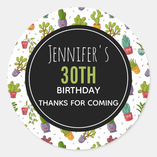 Cute Cactus Succulents Pattern Party Thank You Classic Round Sticker (Front)