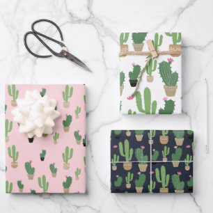 Cute Cactus Summer Blush Wrapping Paper Sheets