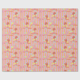 Cute Cactus, Sunny Yellow Stripes & Clouds  Wrapping Paper