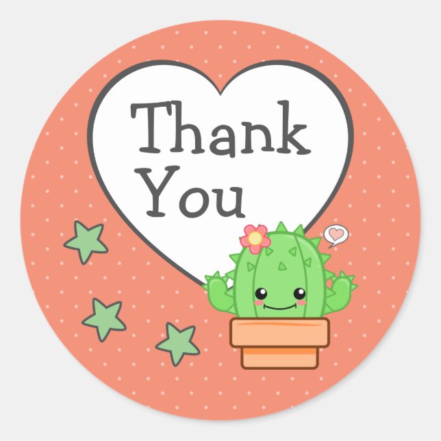 Cute Cactus Thank You Classic Round Sticker (Front)