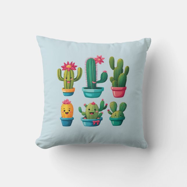 Cute Cactus Throw Pillow (Front)