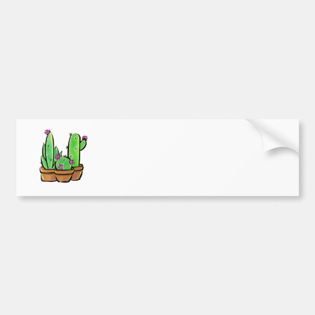 Cute Cactus Trio Illustration Bumper Sticker (Front)