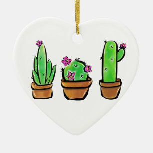Cute Cactus Trio Illustration Ceramic Ornament