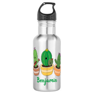 Cute cactus trio singing cartoon illustration 532 ml water bottle