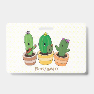 Cute cactus trio singing cartoon illustration badge