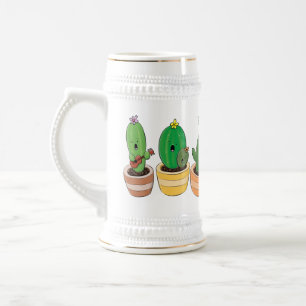 Cute cactus trio singing cartoon illustration beer stein