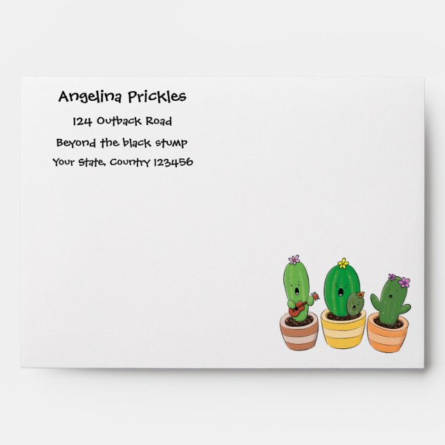 Cute cactus trio singing cartoon illustration envelope (Front)