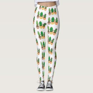 Cute cactus trio singing cartoon illustration leggings