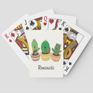 Cute cactus trio singing cartoon illustration playing cards