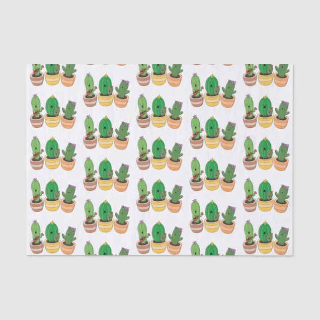 Cute cactus trio singing cartoon illustration tissue paper (Front)