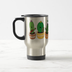 Cute cactus trio singing cartoon illustration travel mug