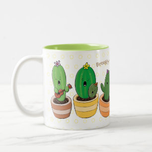Cute cactus trio singing cartoon illustration Two-Tone coffee mug