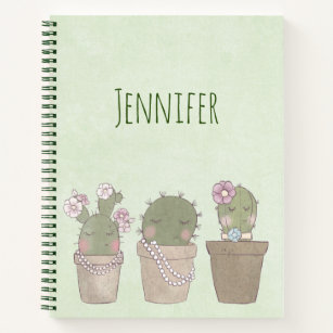 Cute Cactus Trio Wearing Jewellery Notebook