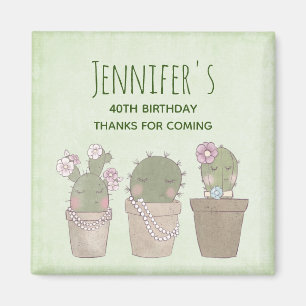 Cute Cactus Trio Wearing Jewellery Party Thank You Magnet
