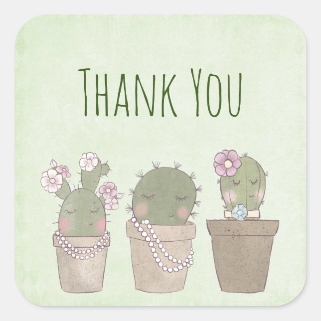 Cute Cactus Trio Wearing Jewellery Square Sticker (Front)