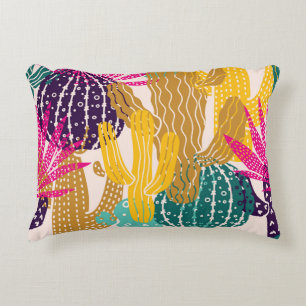 Cute Cactus Vintage Seamless Illustration. Accent Pillow