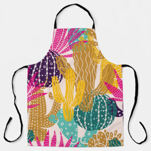Cute Cactus Vintage Seamless Illustration. Apron