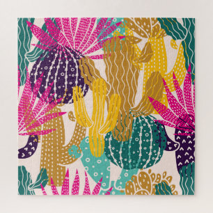 Cute Cactus Vintage Seamless Illustration. Jigsaw Puzzle