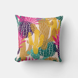 Cute Cactus Vintage Seamless Illustration. Throw Pillow