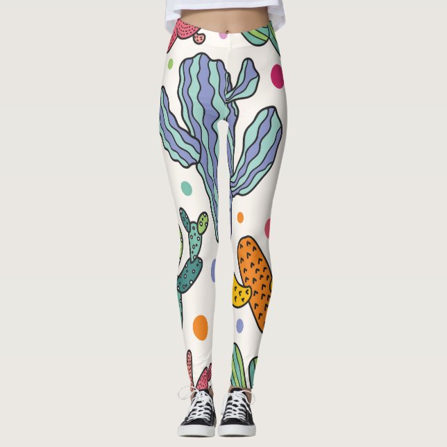 Cute Cactus Vintage Seamless Pattern Leggings (Front)