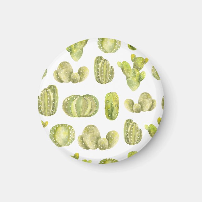 Cute Cactus, Watercolor Seamless Decor. Magnet (Front)