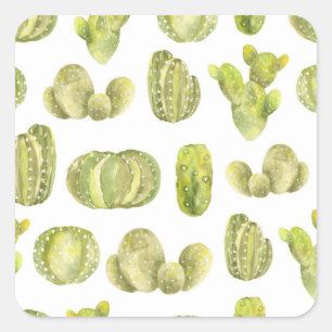 Cute Cactus, Watercolor Seamless Decor. Square Sticker