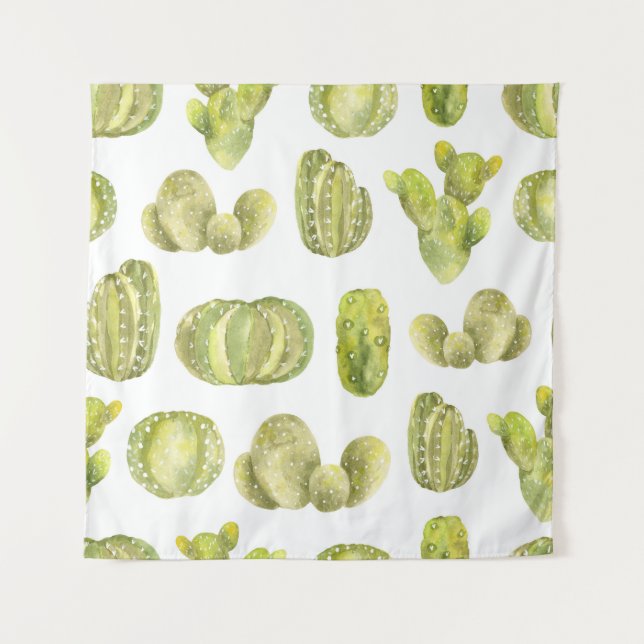 Cute Cactus, Watercolor Seamless Decor. Tapestry (Front)