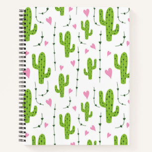 Cute cactus with hearts in green notebook