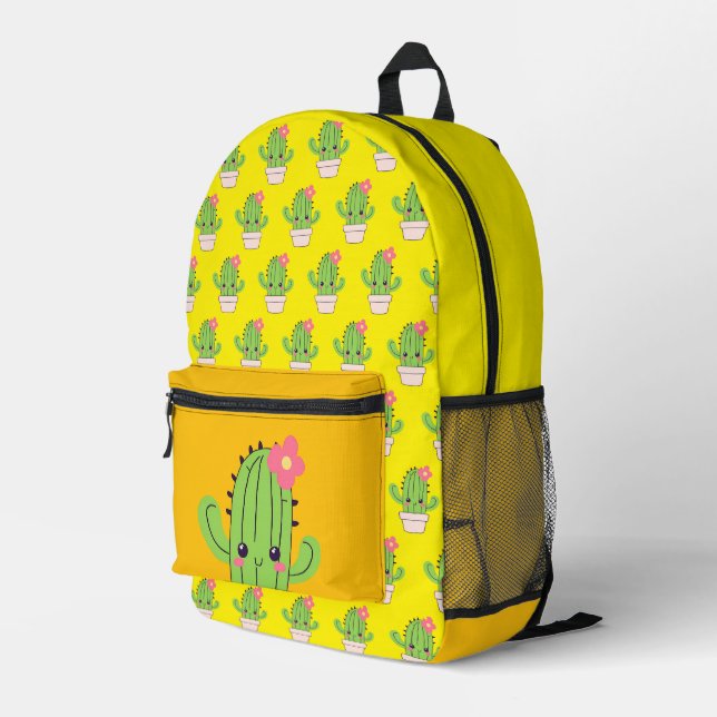 Cute Cactus Yellow Orange  Printed Backpack (Back Corner Right)
