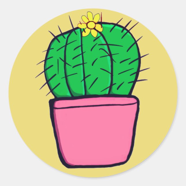 Cute Cactus Yellow Pot Flower Stickers (Front)