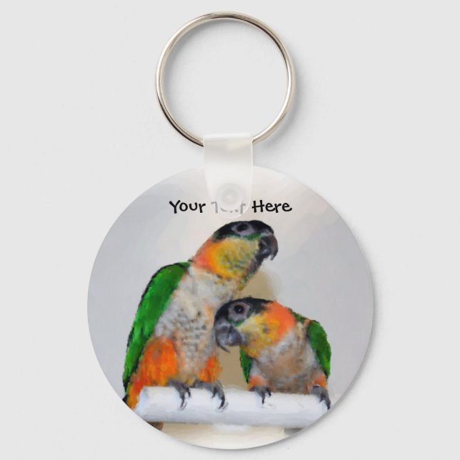 Cute Caique Parrot Pair Animal Keychain (Front)