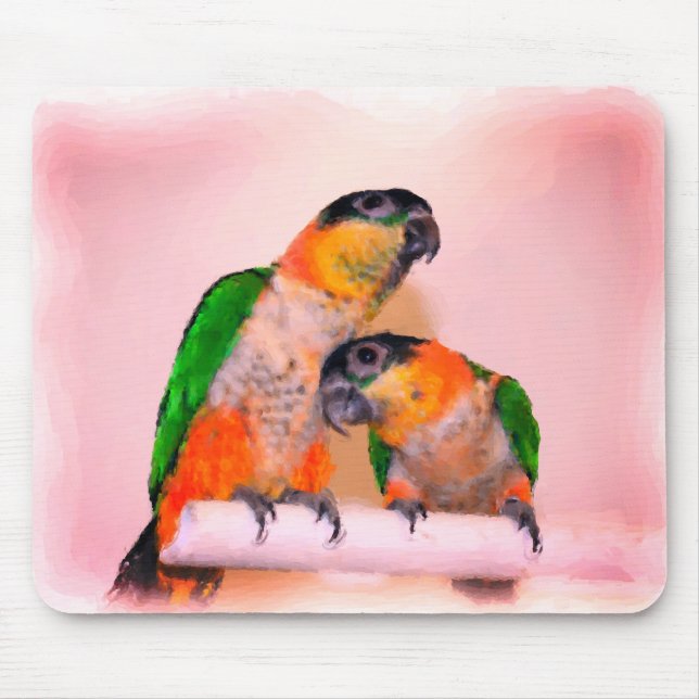 Cute Caique Parrot Pair Bird Art Mouse Pad (Front)