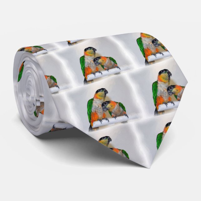 Cute Caique Parrot Pair Bird Tie (Rolled)