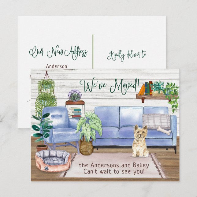 Cute Cairn Terrier Cozy New Home Moving         Announcement Postcard (Front/Back)