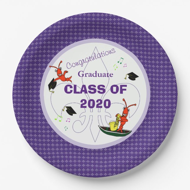 Cute Cajun Crawfish Purple Graduation Paper Plate (Front)