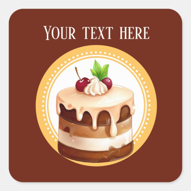 Cute cake add text bakery cake vendors Square  Sticker (Front)