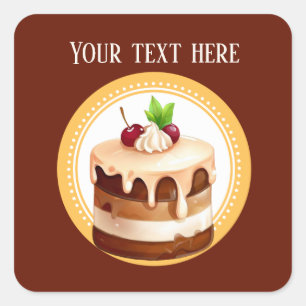 Cute cake add text bakery cake vendors Square  Sticker